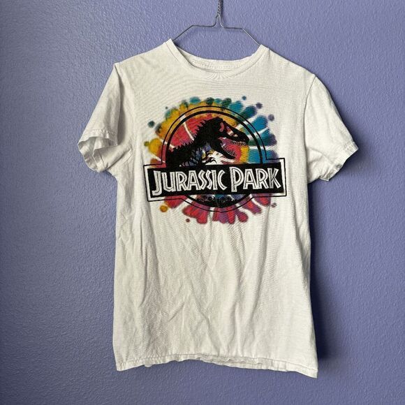 Women's Jurassic Park Logo Tie Dye Tops Short Sleeve Tee Shirt Small 100% Cotton - Picture 1 of 6
